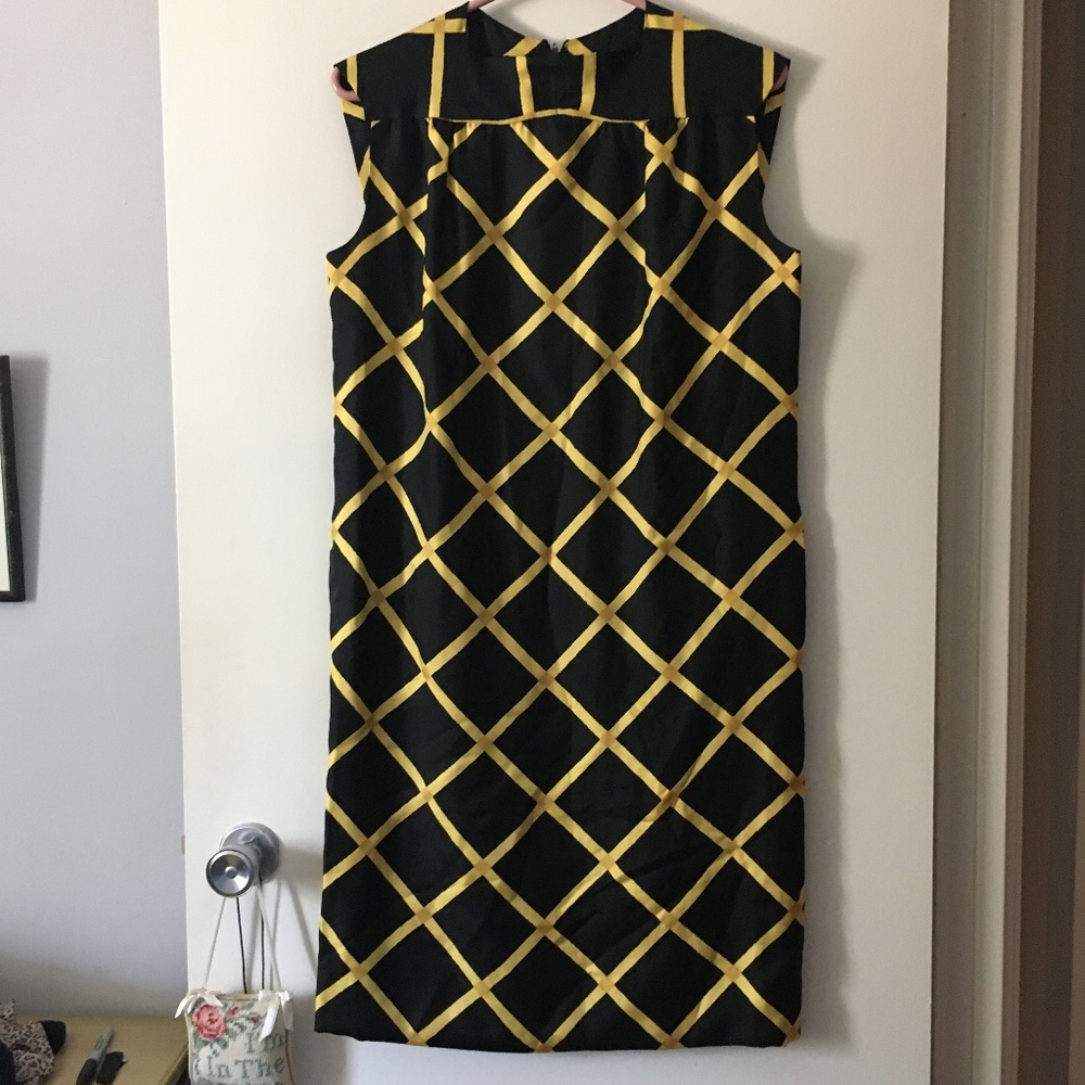 Vintage 1960s PAULINE TRIGERE COUTURE Pure Silk Twill Black + Yellow Dress 10